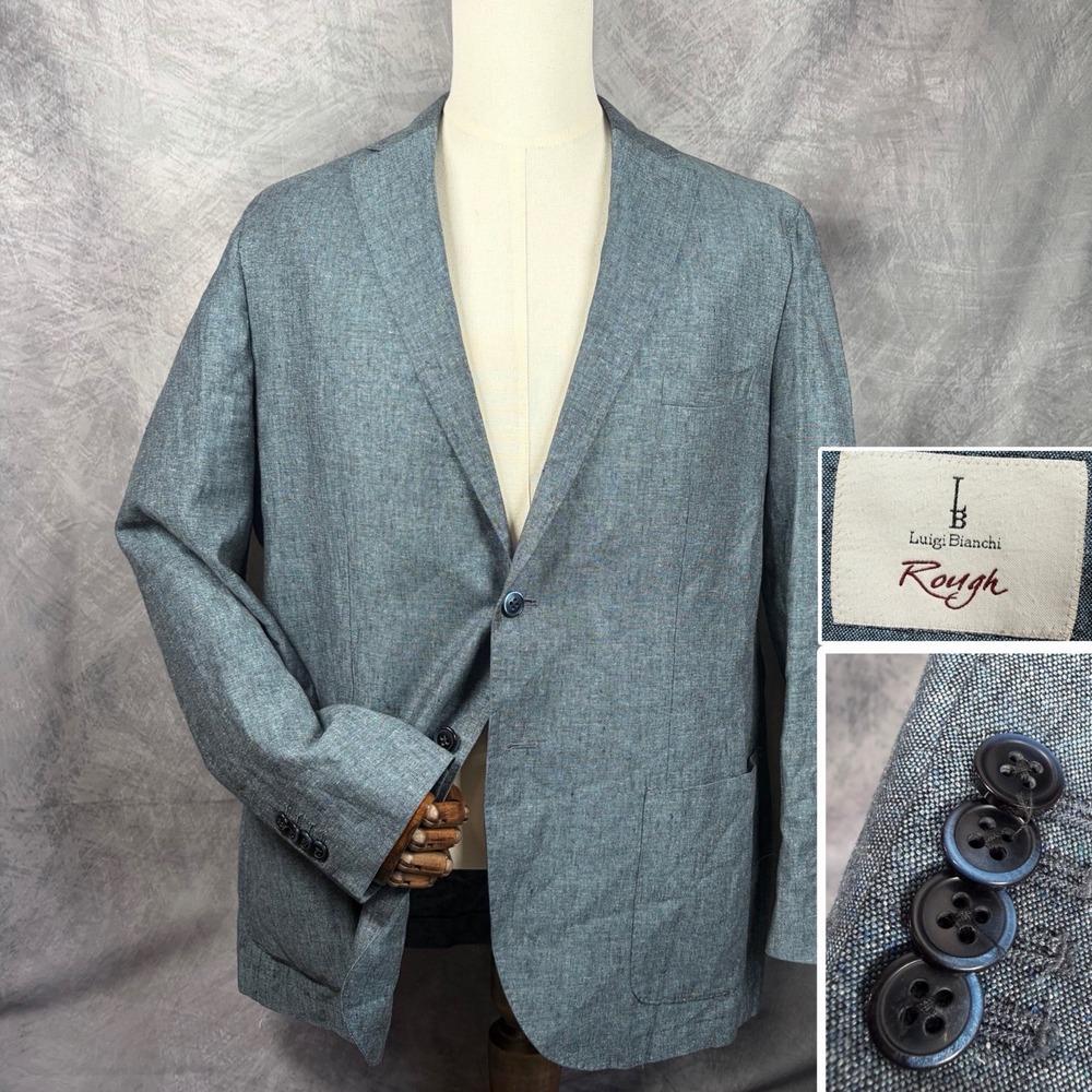Luigi Bianchi Mantova LBM Men's Linen Silk Unstructured Blazer Blue Italy 48R